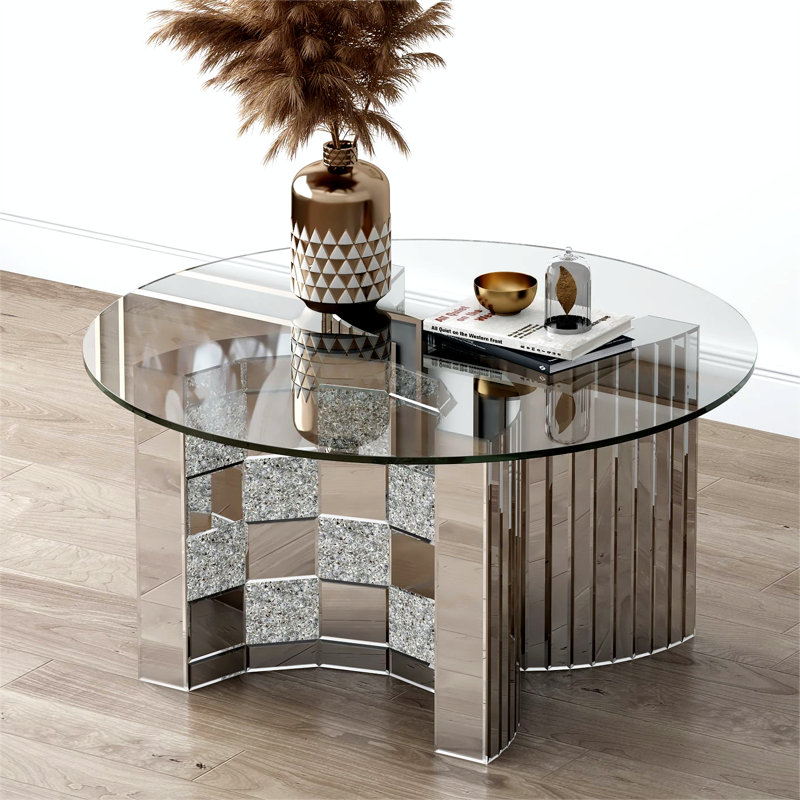 Everly Quinn Mariahlynn Glass-top Round Coffee Table | Wayfair